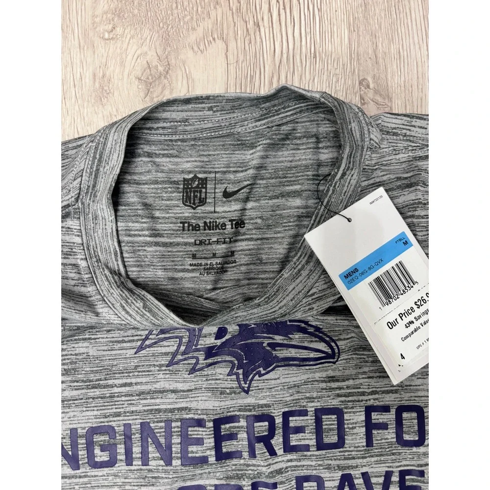 Nike Baltimore Ravens NFL Mens Medium Gray Dri-FIT Long Sleeve Shirt NWT